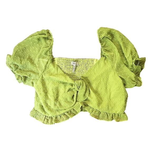 BCBGeneration Clip-Dot Front Knot Ruffled Crop Top Women's Large - Picture 1 of 6